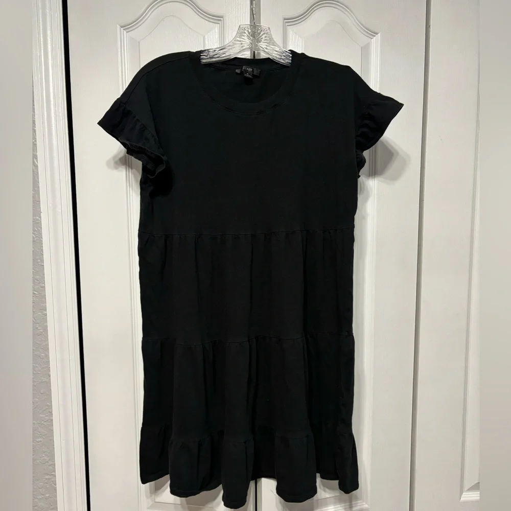 J.Crew Tiered Dress in Broken-In Jersey Black Size Small